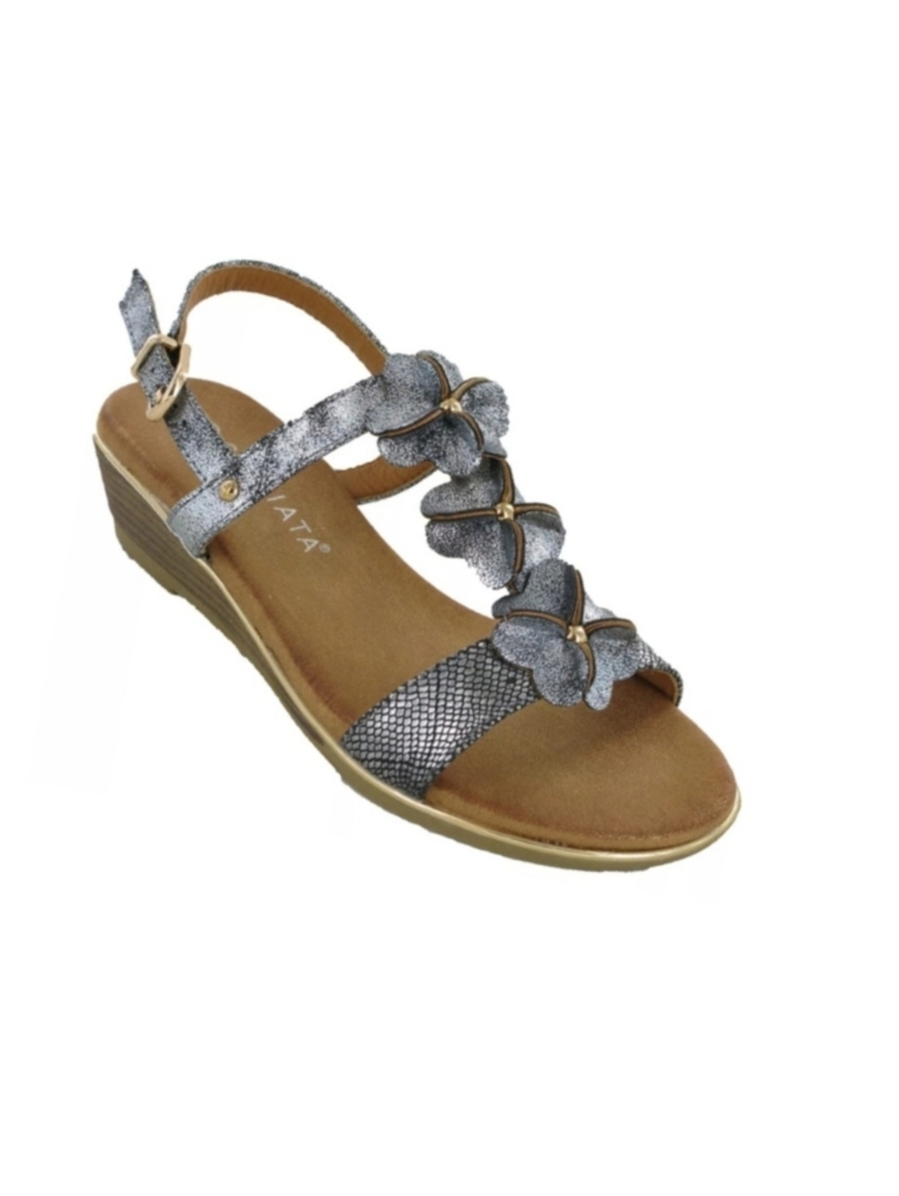 NEW T Sokolski Flower Wedges Halterback Sandals Pewter Buckle Women's sz.37 6.5